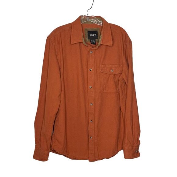 CQR Mens Flannel Shirt Button Up Camel Corduroy Detail 100% Cotton Size Large - Picture 1 of 7